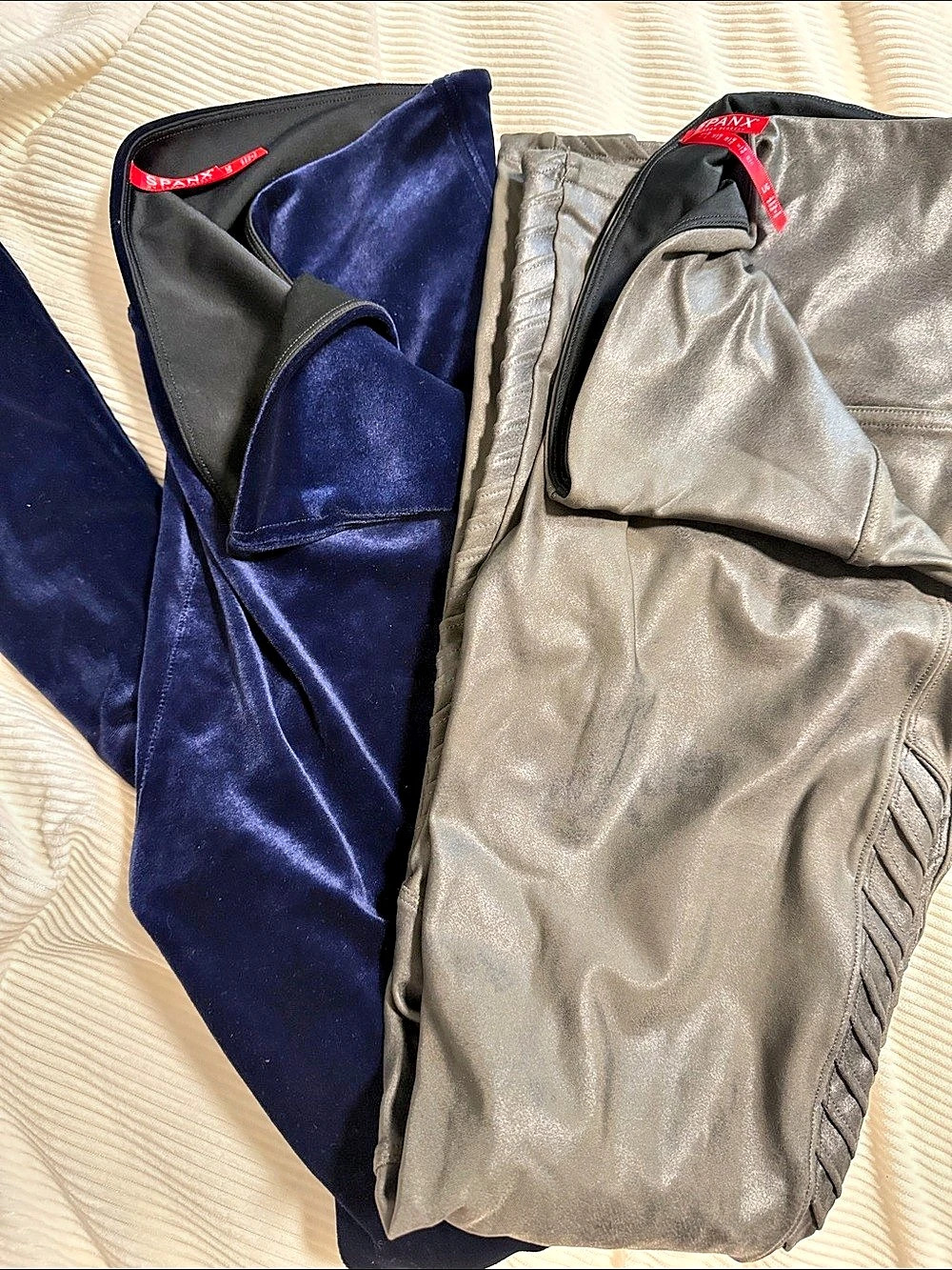 SPANX Velvet Moto Leggings and Velvel Blue & Gray Large